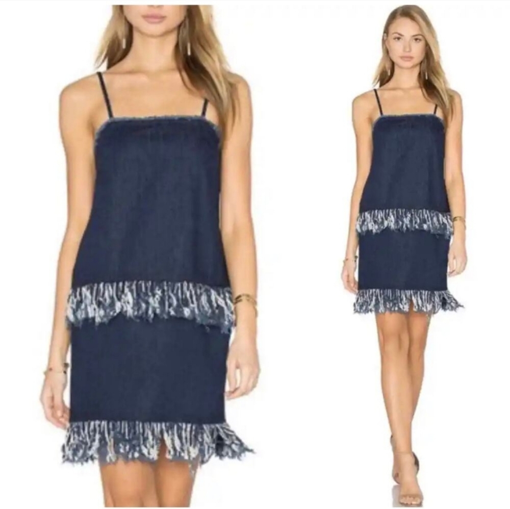 Nicholas Dark Wash Denim Fringe Mini Dress Size 4